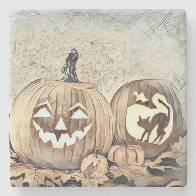 Vintage Fall Kürbis Herbstfarben zeichnend Steinuntersetzer (Vorderseite)