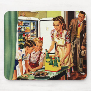 Vintage-Familie in der Küche: Mama, Papa, Kinder,  Mousepad