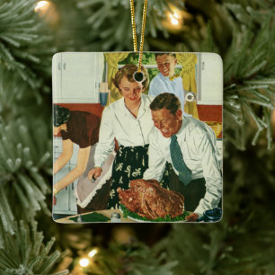 Vintage Familie Kochen Erntedank Abendessen Küche Keramikornament