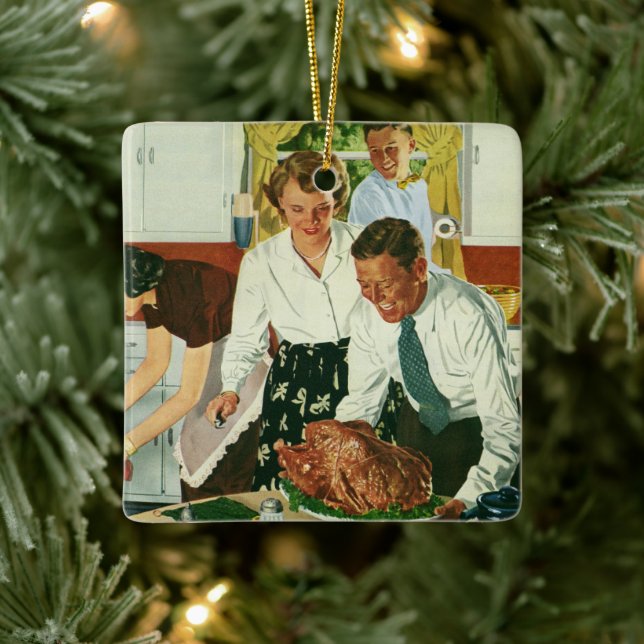 Vintage Familie Kochen Erntedank Abendessen Küche Keramikornament (Baum)