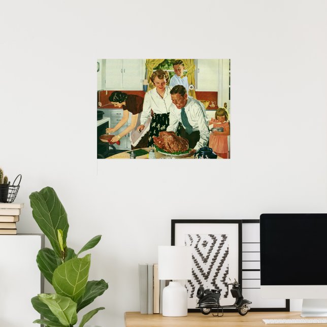 Vintage Familie Kochen Erntedank Abendessen Küche Poster (Heimbüro)