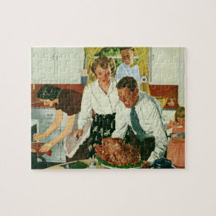 Vintage Familie Kochen Erntedank Abendessen Küche Puzzle
