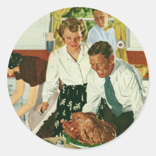 Vintage Familie Kochen Erntedank Abendessen Küche Runder Aufkleber