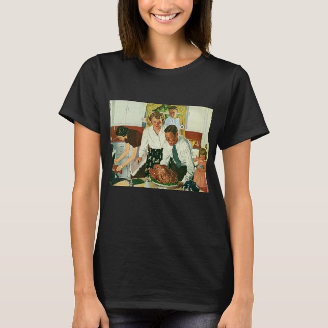 Vintage Familie Kochen Erntedank Abendessen Küche T-Shirt (Vorderseite)