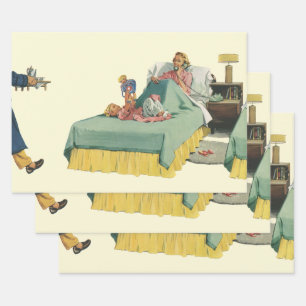 Vintage-Familie serviert Mutter das Frühstück im B Geschenkpapier Set