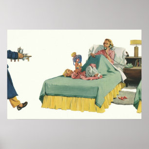 Vintage-Familie serviert Mutter das Frühstück im B Poster