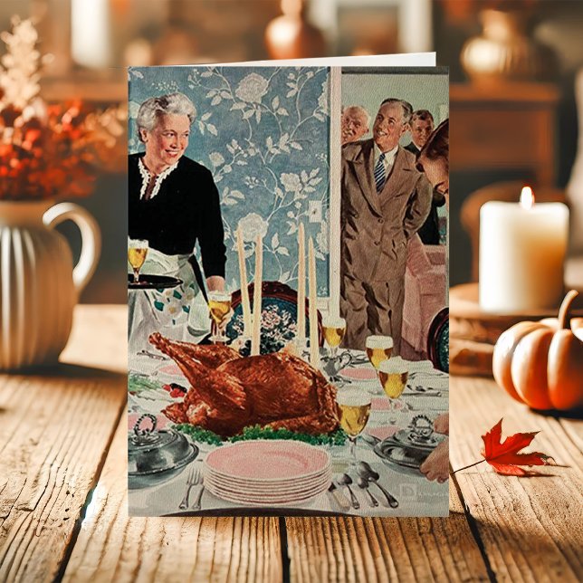 Vintage Familie Türkei Abendessen Erntedank Feiertagskarte (Von Creator hochgeladen)