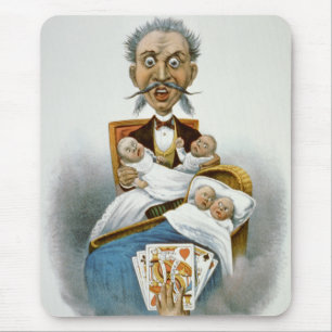 Vintage Familie, Vater mit Babys und Poker Hand Mousepad