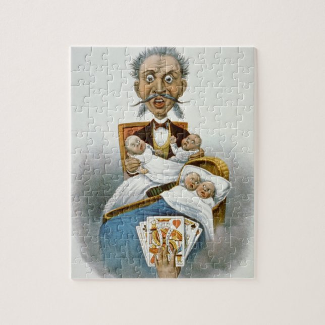 Vintage Familie, Vater mit Babys und Poker Hand Puzzle (Vertikal)