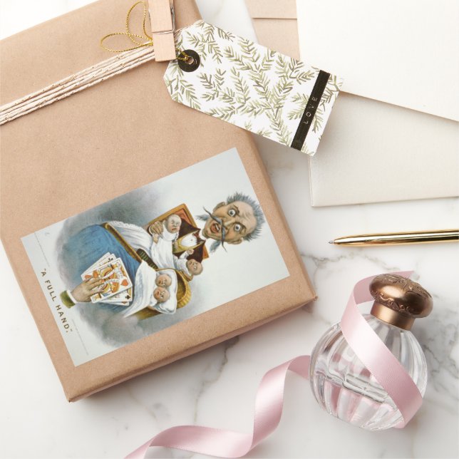 Vintage Familie, Vater mit Babys und Poker Hand Rechteckiger Aufkleber (Schenken)