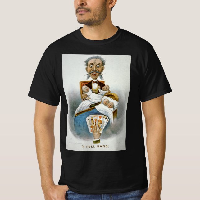 Vintage Familie, Vater mit Babys und Poker Hand T-Shirt (Vorderseite)