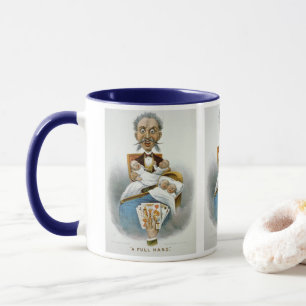 Vintage Familie, Vater mit Babys und Poker Hand Tasse