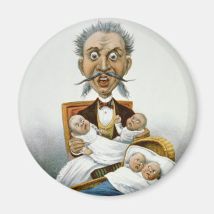 Vintage Familie, Vater mit Babys und Pokerhand Magnet