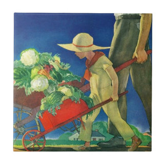 Vintage Familien-Bauernhof-Ernte-Prämie deckt Fliese