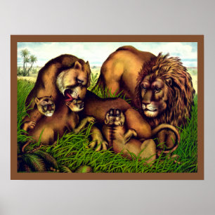 Vintage Familien Löwen Malerei Poster