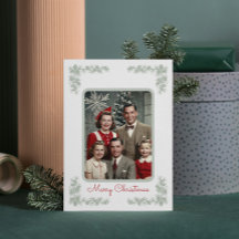 Vintage-Familienfoto im grünen Tannenrahmen zu Wei