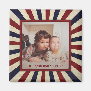 Vintage Familienfoto Rot Blau Weihnachten Magnet