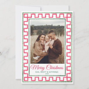 Vintage-Familienfoto-Weihnachtskarte im Prep-Stil Einladung
