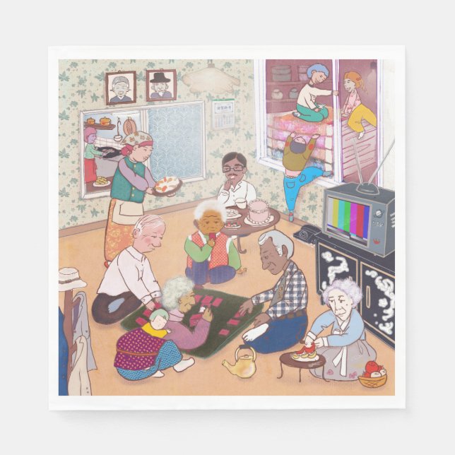 Vintage-Familienkunstserviette Serviette (Vorderseite)