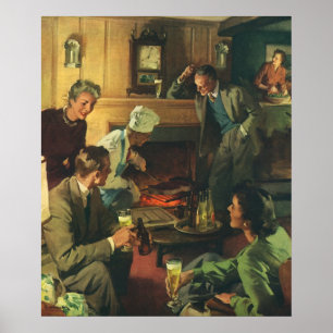 Vintage Familienparty, Steaks grillen und Bier tri Poster