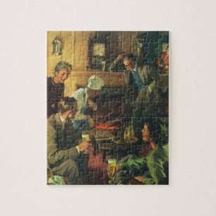 Vintage Familienparty, Steaks grillen und Bier tri Puzzle