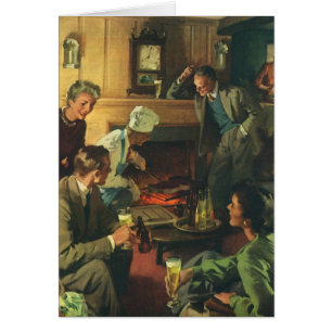 Vintage Familienparty, Steaks kochen und Bier trin