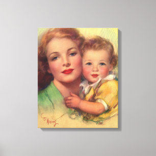 Vintage Familienporträt von Mutter und Kind Leinwanddruck