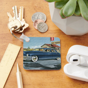 Vintage Familienreise, Tankstelle der letzten Chan Schlüsselanhänger