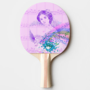 Vintage-Fan-Dame Notenblatt Ping-Pong-Schläger Tischtennis Schläger