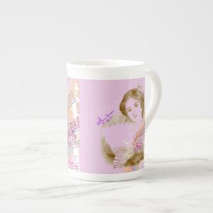 Vintage Fan Lady Pink Bone China Cup Prozellantasse