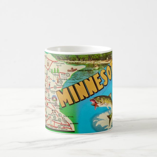 Vintage Fangkarte von Minnesota Kaffeetasse (Mittel)
