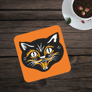 Vintage Fangzähne für Schwarze Katze im klassische Rechteckiger Pappuntersetzer