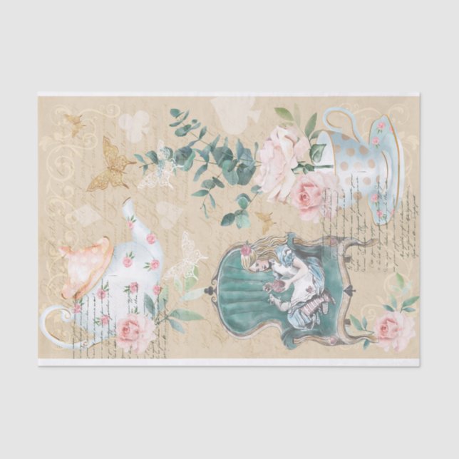Vintage Fantasie Alice im Wunderland Decoupage Seidenpapier (Vorderseite)