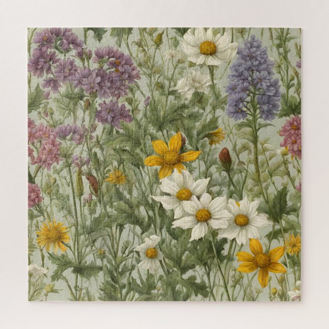 Vintage Farbblende Wildblumen Puzzle (Vertikal)
