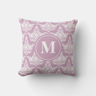 Vintage Farbe Lila Damask Monogramm Kissen