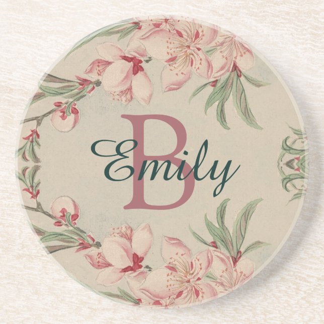 Vintage Farbe Rosa Blütenfarbe Personalisiert Getränkeuntersetzer (Vorne)