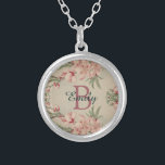Vintage Farbe Rosa Blütenfarbe Personalisiert Versilberte Kette<br><div class="desc">Hübsche und weibliche Vintage Aquarell Blume Kunst auf personalisierte Geschenke und Zubehör.</div>