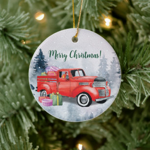 Vintage Farbe Roter Weihnachtsmann Truck Keramik Ornament