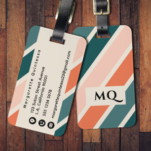 Vintage-Farben-Streifen Schwarz Monogrammierte Ini Gepäckanhänger