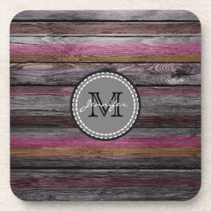 Vintage Farbenfarben, Holzschau Monogram #15 Untersetzer