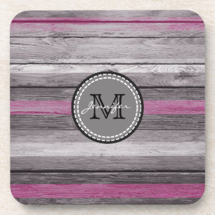 Vintage Farbenfarben, Holzschau, Monogramm #7 Untersetzer