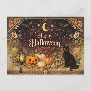 Vintage farbenfrohe Blumen-Volks kunst Halloween Feiertagspostkarte