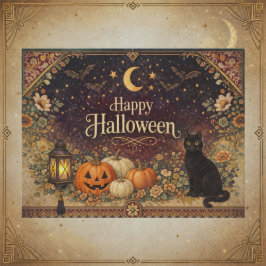 Vintage farbenfrohe Blumen-Volks kunst Halloween Feiertagspostkarte