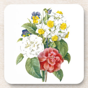vintage farbenfrohe botanische Blumen von Redoute. Getränkeuntersetzer