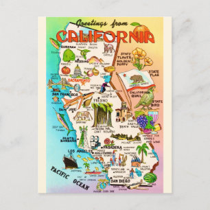 Vintage farbenfrohe Kalifornien-Karte Postkarte