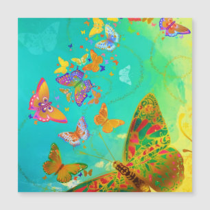 Vintage Farbenfrohe Schmetterling Gold Glitzer Aqu Magnetkarte