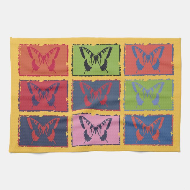 Vintage Farbenfrohe Schmetterlinge Kunst, Dichtung Küchentuch (Horizontal)