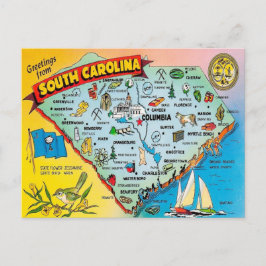 Vintage farbenfrohe Süd-Carolina-Karte als Postkar Postkarte