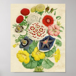 Vintage farbenfrohes Blumenstrauß-Kranz-Kunstposte Poster