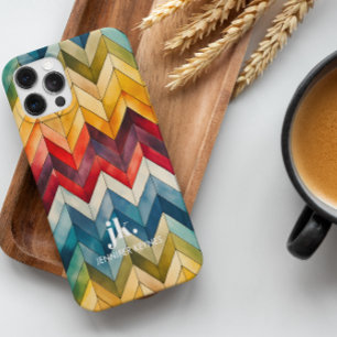 Vintage farbenfrohes Chevron-Monogramm Regenbogen iPhone 14 Hülle